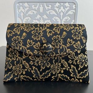 Black and Gold Floral Print Clutch